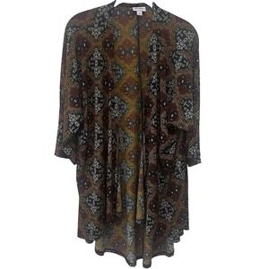 NWT LuLaRoe Lindsay Open Front Kimono Geometric Print Rich Gold Rust Dark Tones